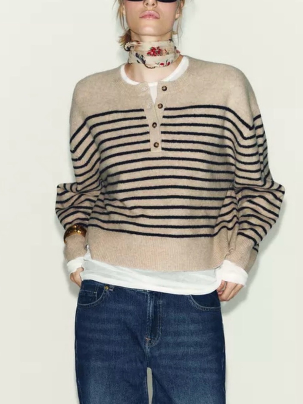 ZARA Striped Knit Sweater Tan Small NWT